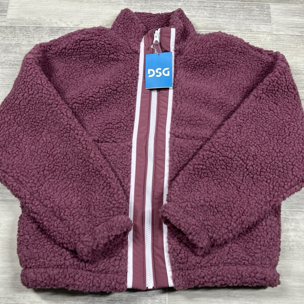 DSG Girls Medium Cozy Fleece Full Zip Sherpa Rose Coffee Pink Jacket Coat NWT